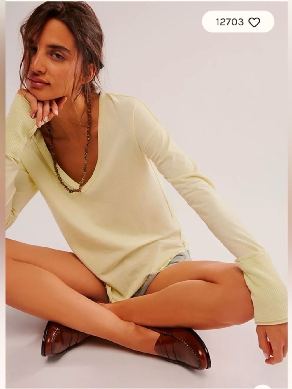 NEW We The Free Scoop Neck Lightweight Top M Cotton Buttercup Long Sleeve